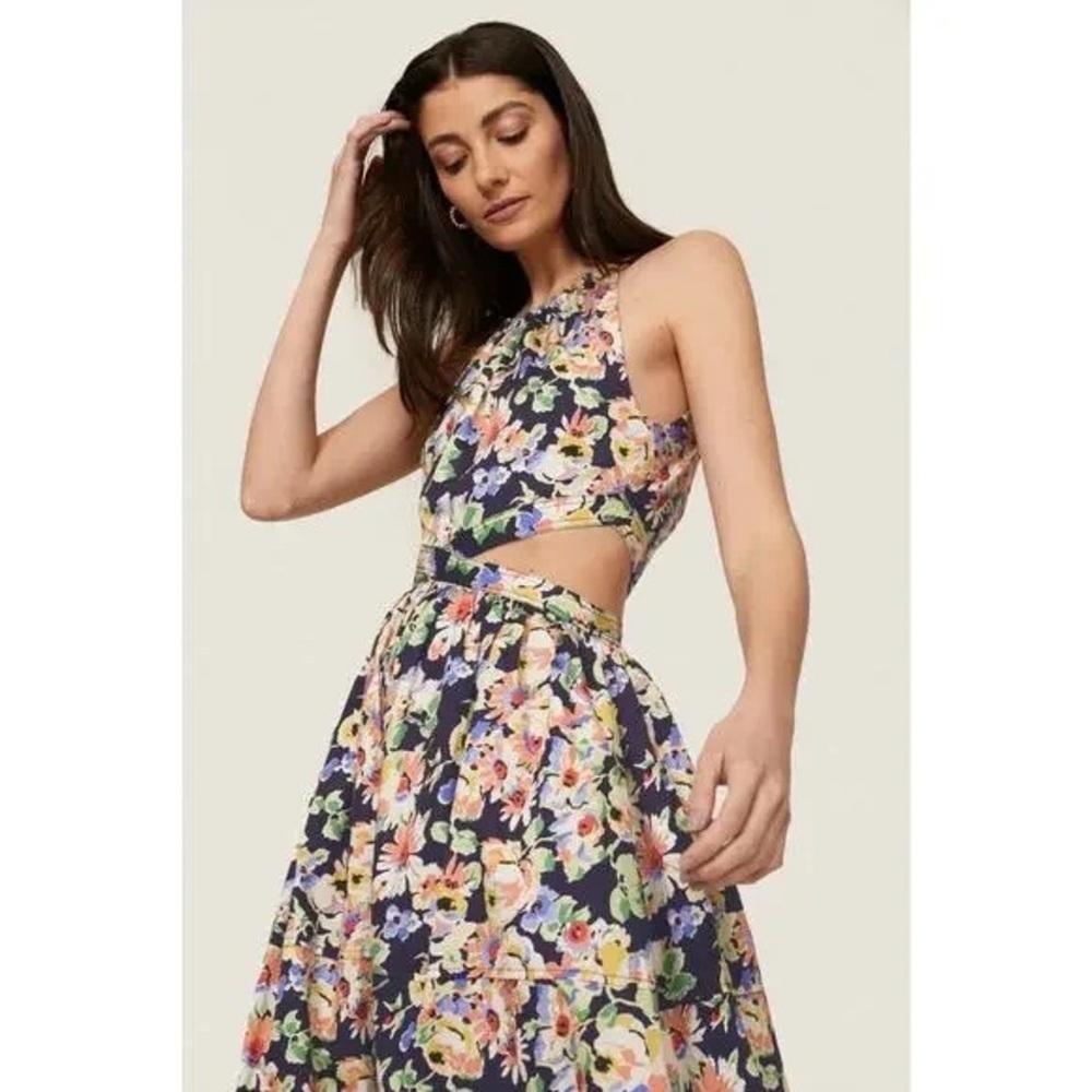 Something Navy Floral Cutout Sleeveless A-Line Midi Dress Size Small